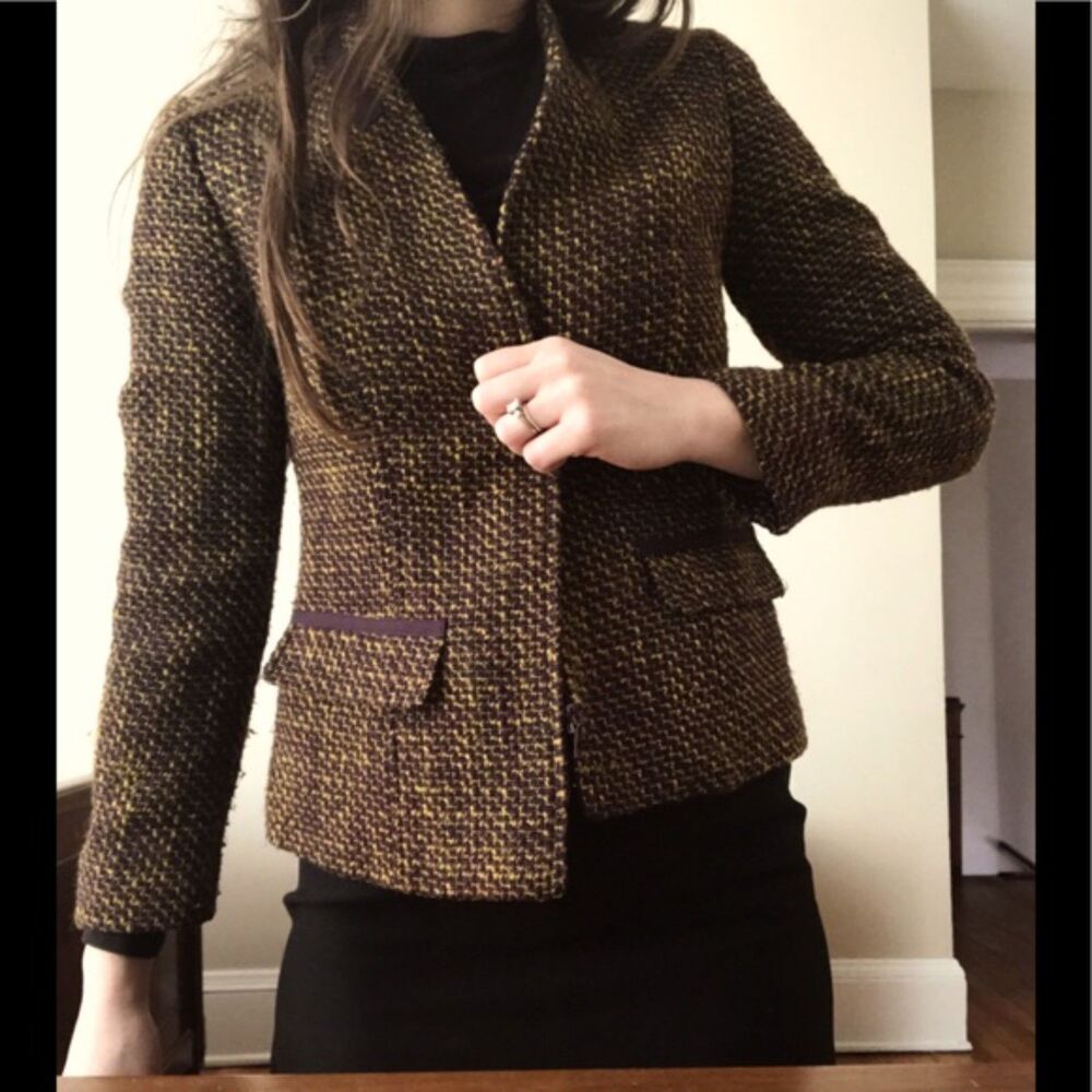 VTG Pendleton Blazer Women's Purple Gold Yellow Tweed Fitted Jacket Sz 18